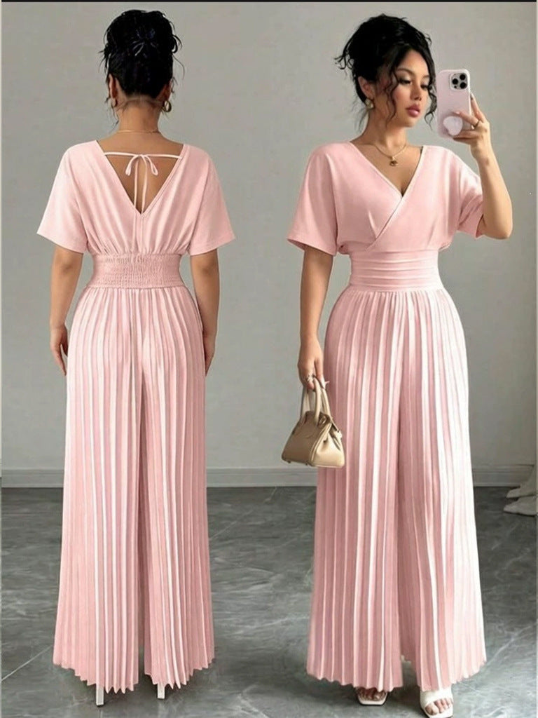 Elegant Pleated Wide Leg Jumpsuit