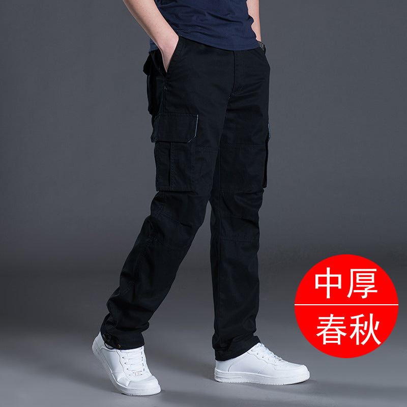 Spring/Autumn/Summer multi-pocket work pants for men, loose plus-size outdoor sports long pants, pure cotton workwear casual pants