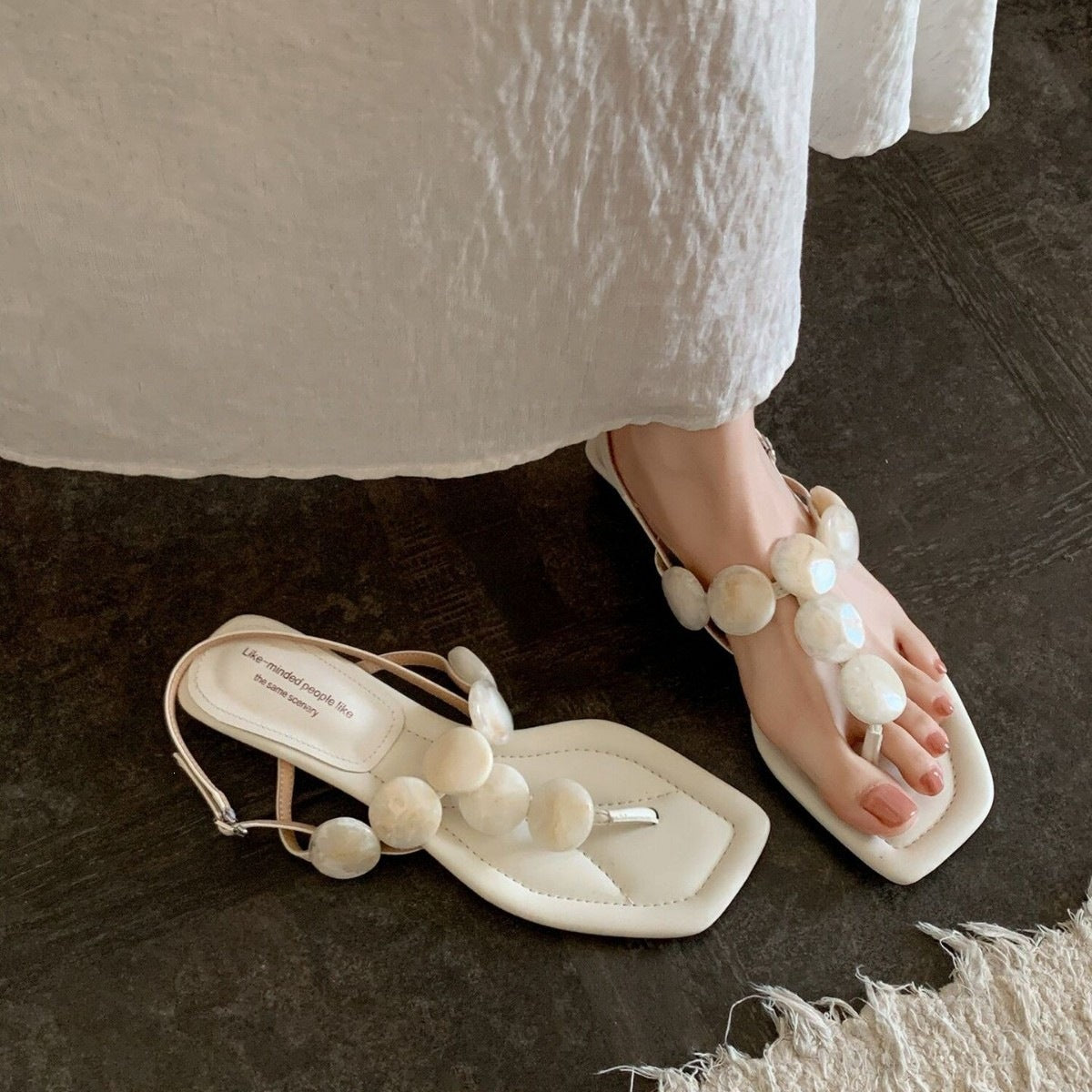 Shell-Detail Strap Sandals