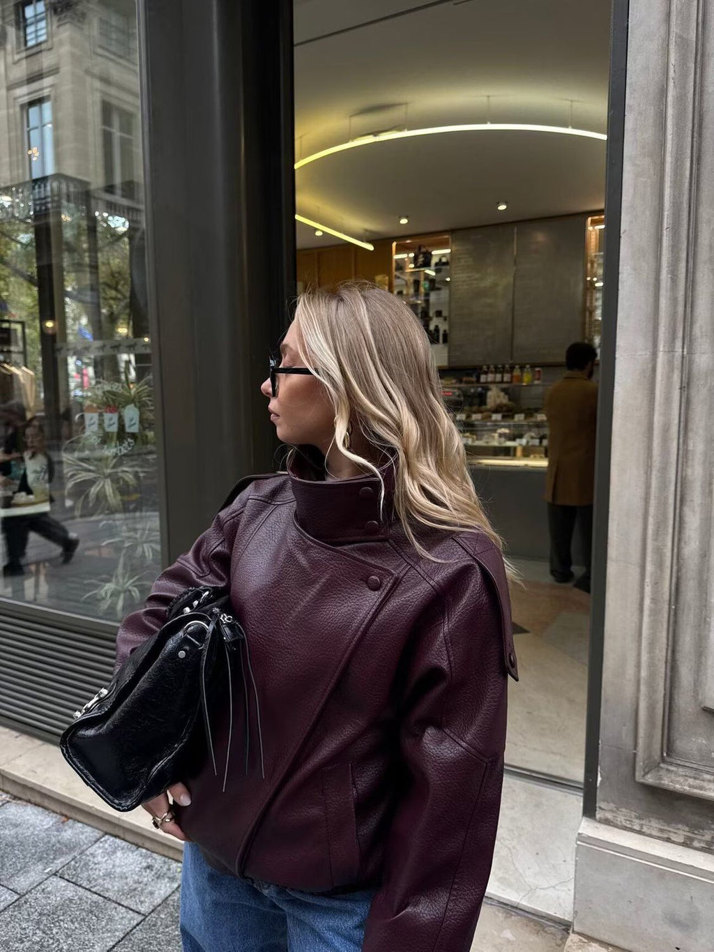 Oversized Faux Leather Bomber Jacket