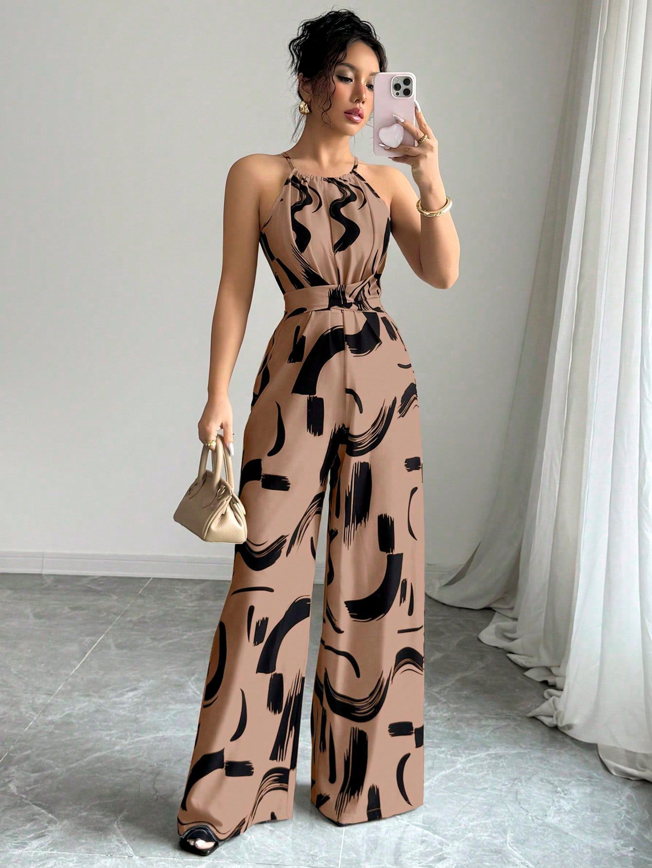 Abstract Print Halter Jumpsuit