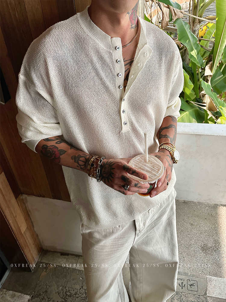 Men's Textured Slouchy Knit Henley