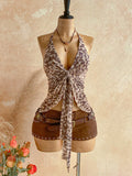 Floral Halter Tie Front Mesh Top
