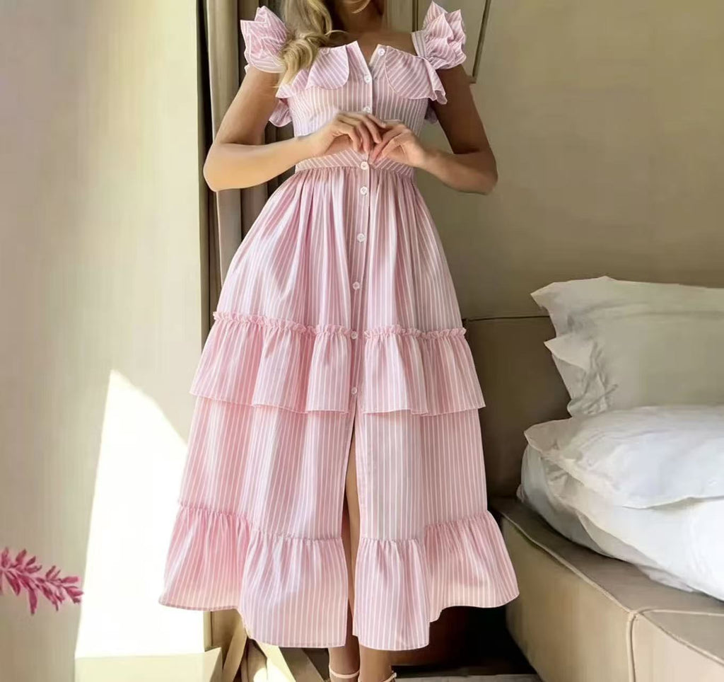 Striped Ruffle Maxi Dress