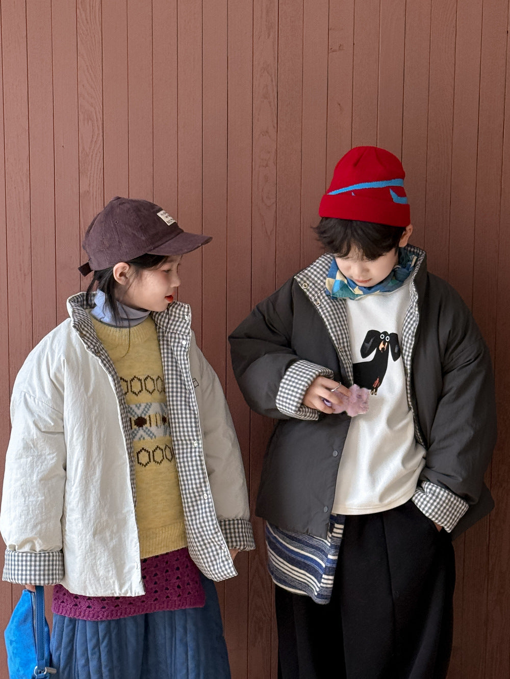 Kids' Plaid Padded Stand-Collar Jacket