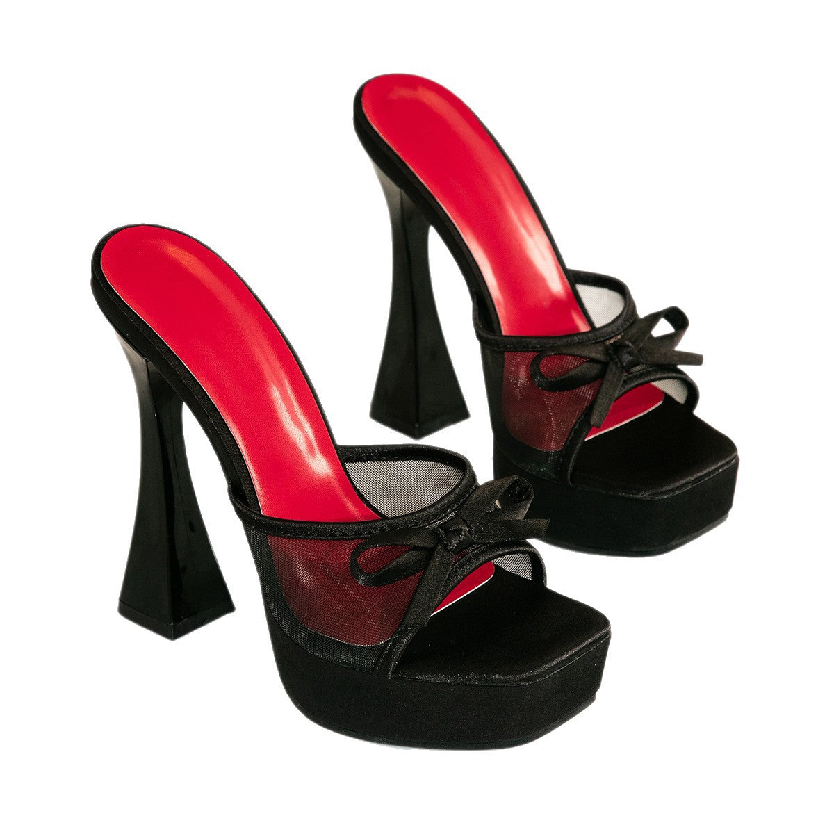 Mesh Bow Platform Heel Slides