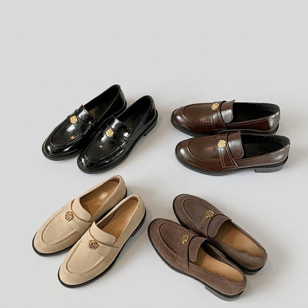 Gold-Detail Block-Heel Loafers