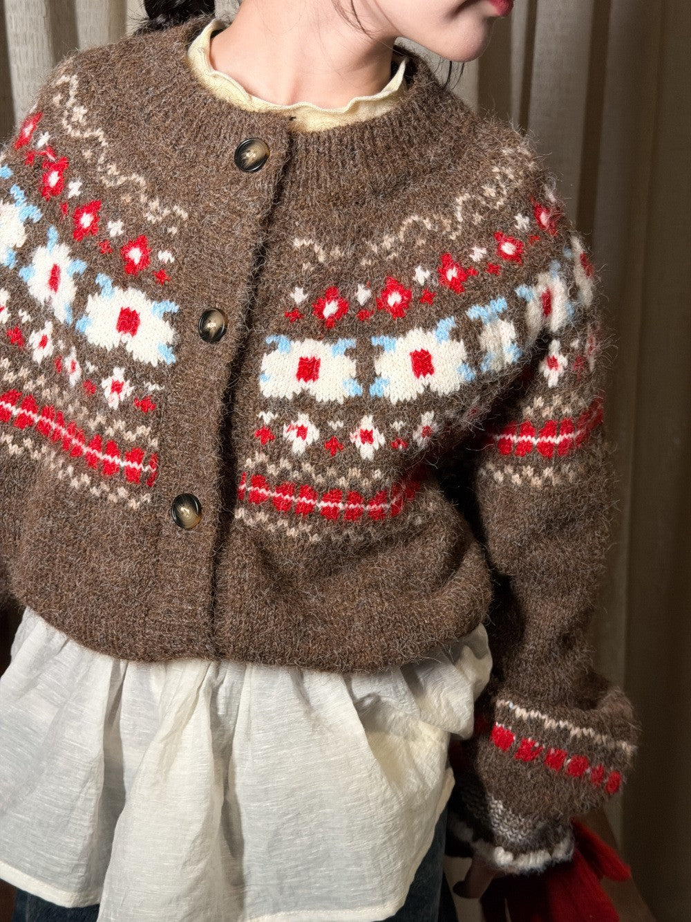 Girls' Floral Fair-Isle Knit Cardigan