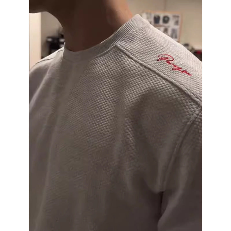 Embroidered Waffle-Knit Crewneck