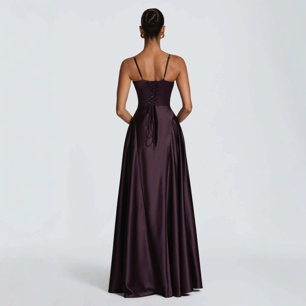 Backless A-Line Maxi Dress - Dark Purple
