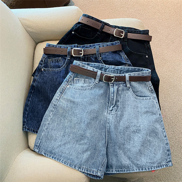High Waist Belted Denim Shorts