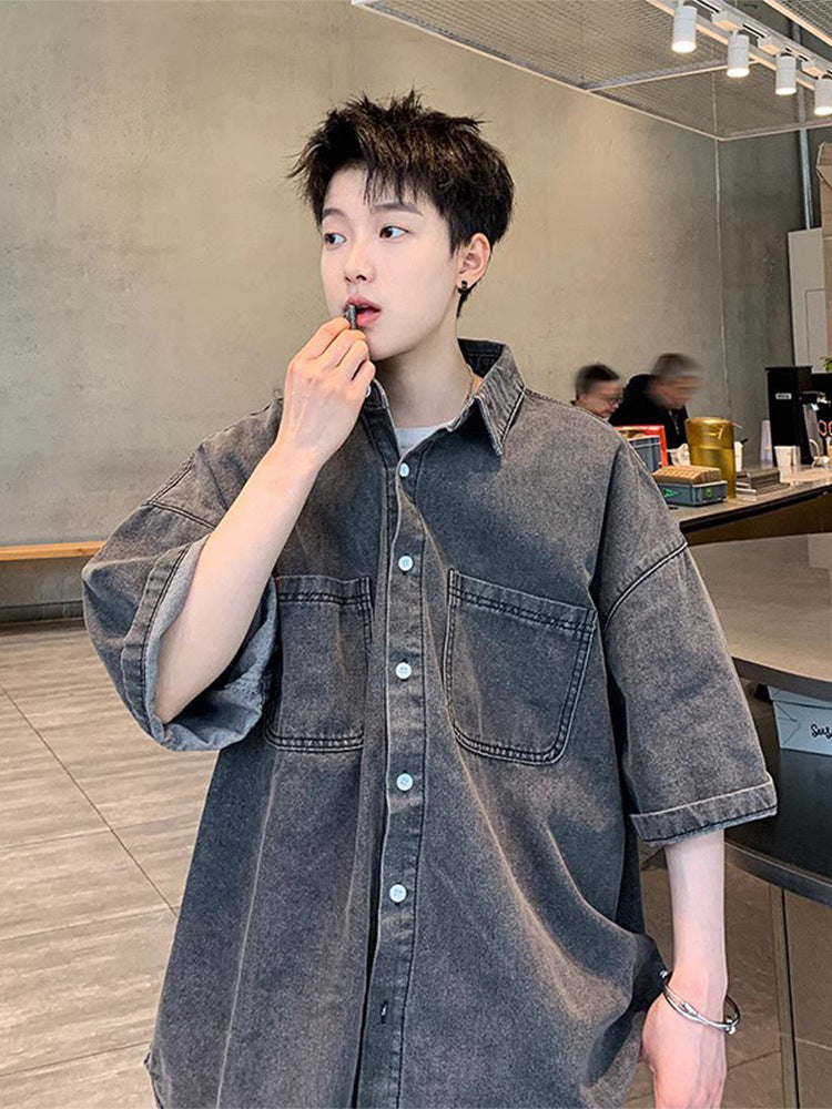 Retro Utility Denim Button Up