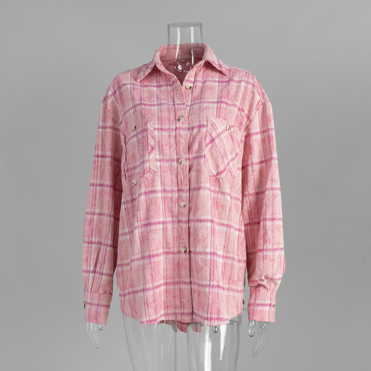 Relaxed Plaid Button Up Shirt Jacket