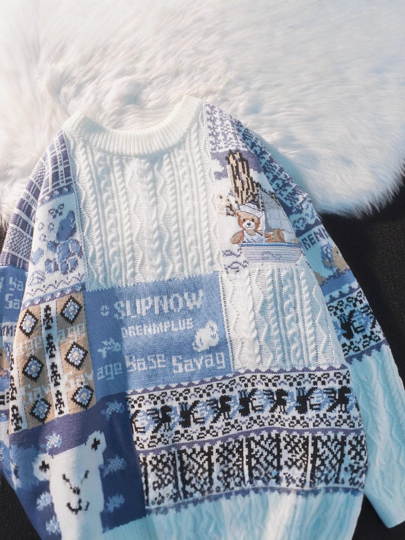 Festive Patchwork Bear Sweater