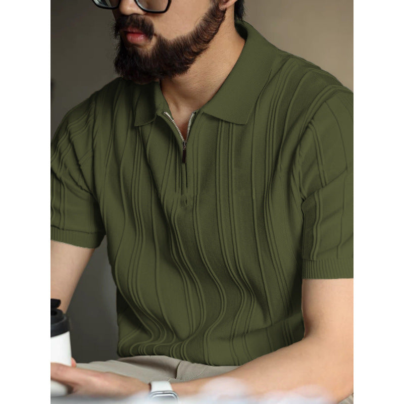 Polo-Style Zippered Knit Shirt