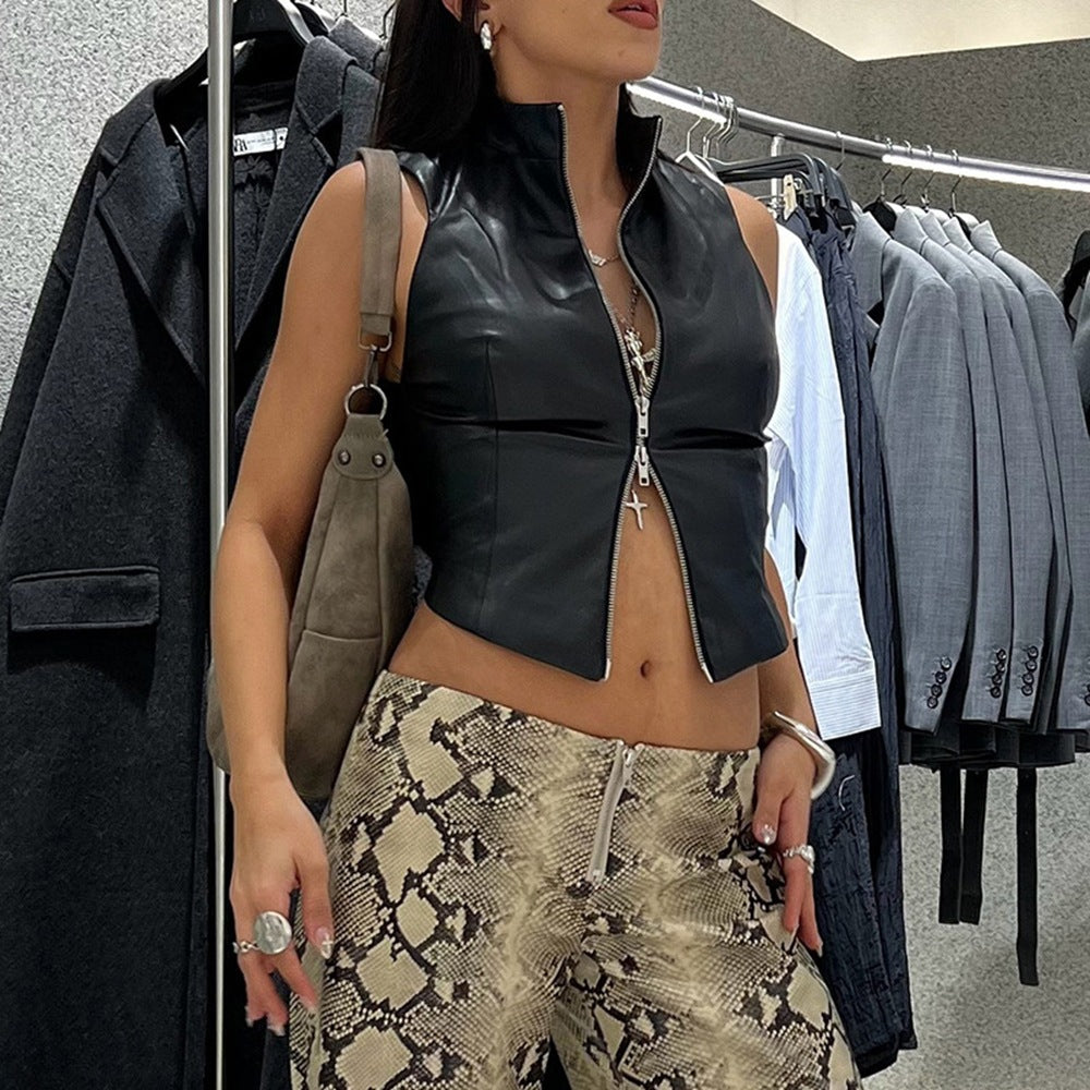 Sleek PU Leather Crop Vest