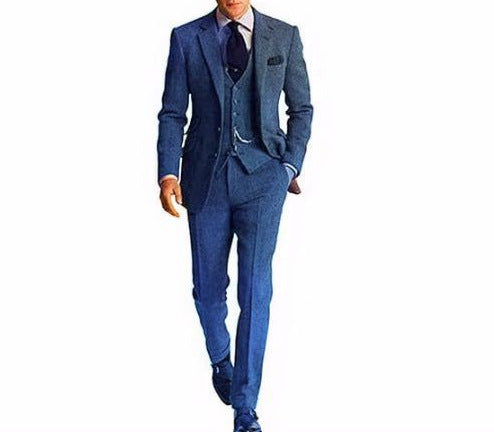 Men’s Herringbone Slim-Fit Three-Piece Suit