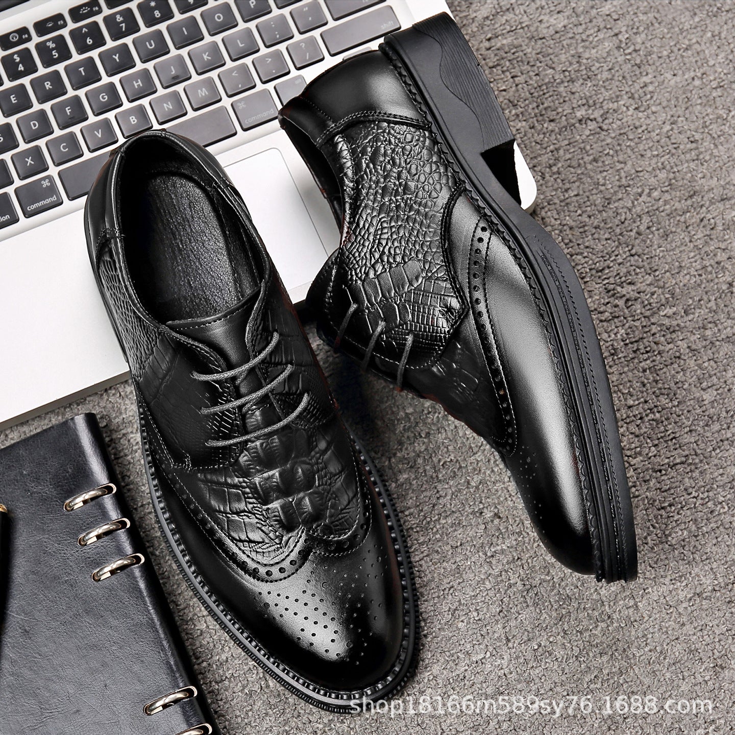 Embossed Wingtip Brogue Derbies