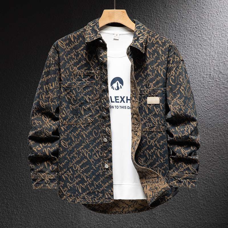 Retro Script Jacquard Denim Overshirt