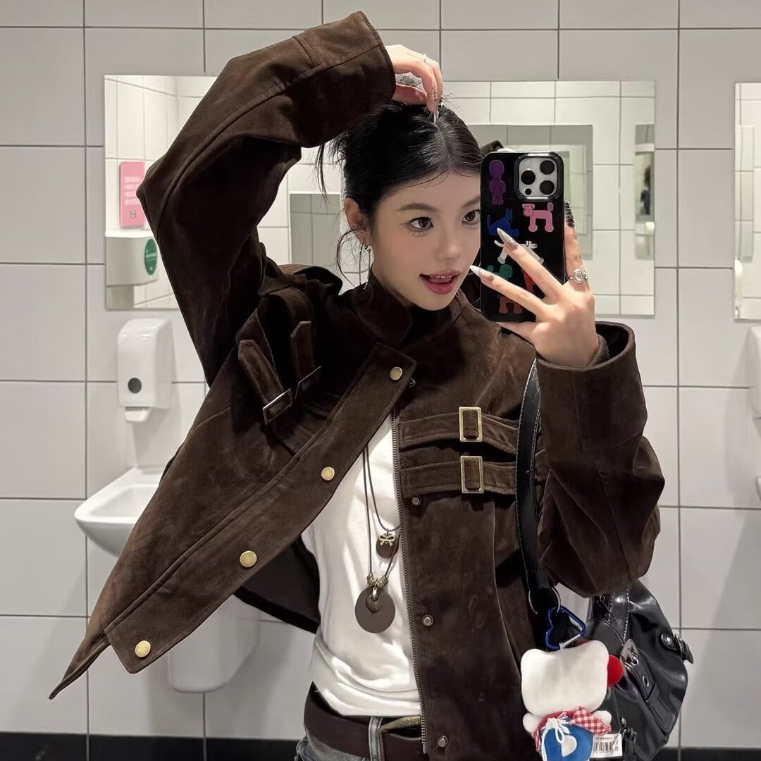 Suede Buckled Moto Jacket