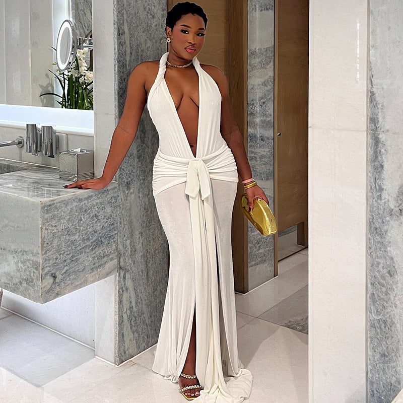 Halter Backless Slit Maxi Dress