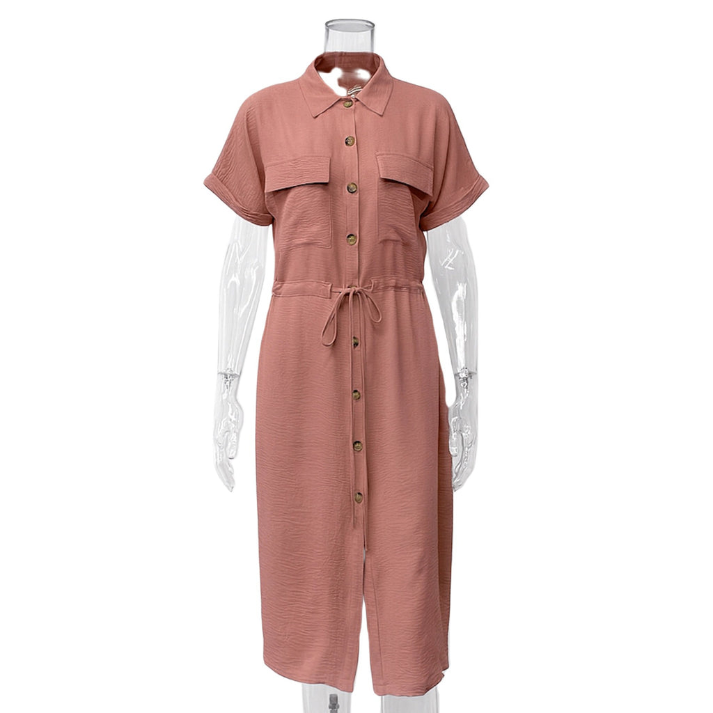 Drawstring Waist Shirt Dress
