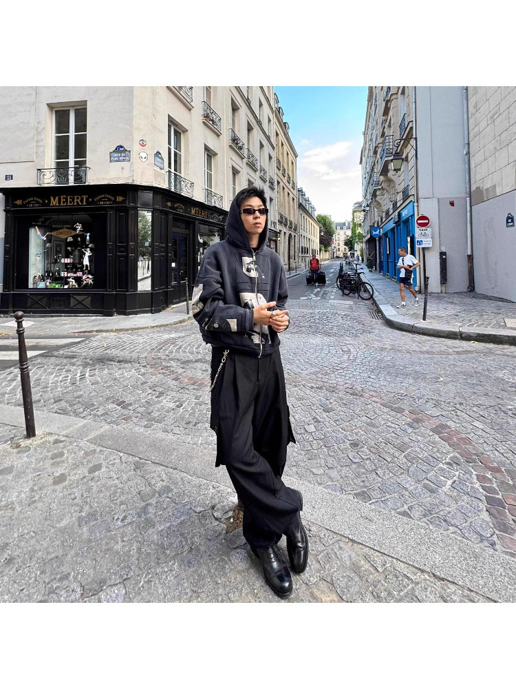 Distressed Graphic Zip-Up Hoodie