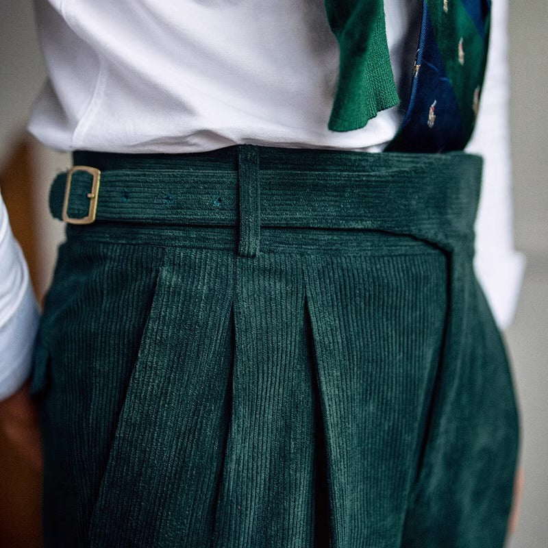 High-Waist Neapolitan Pleated Corduroy Trousers