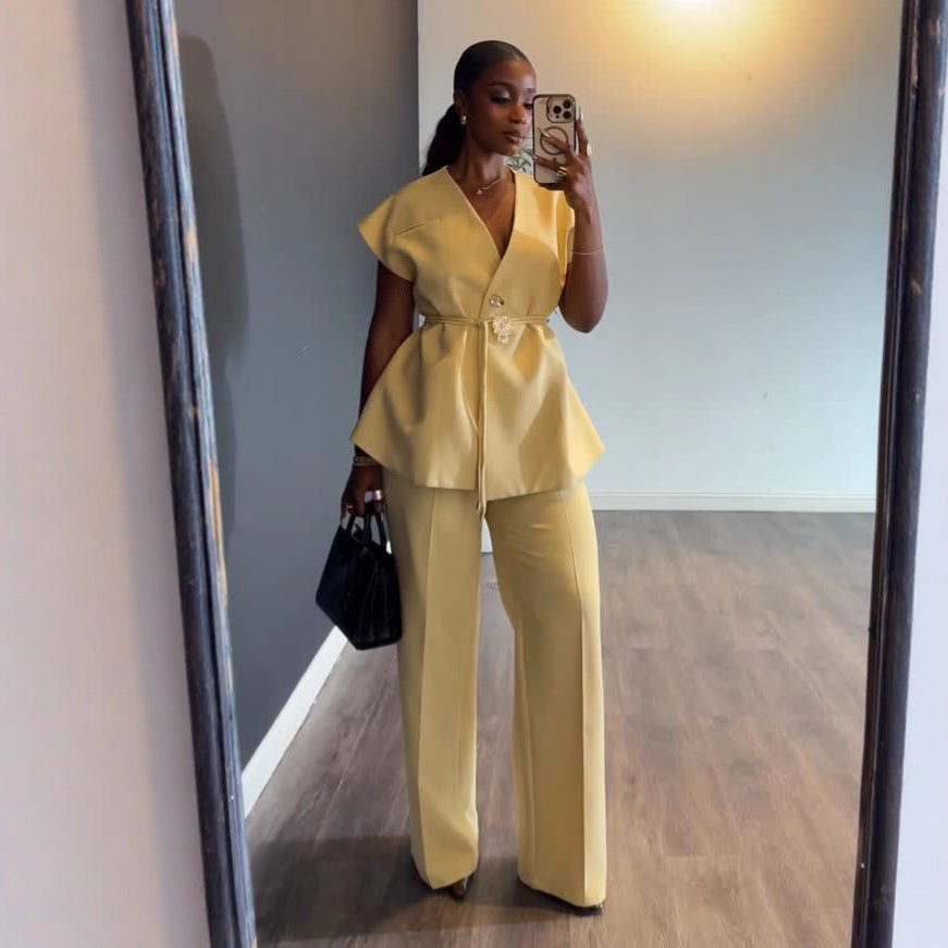 Sophisticated Two Piece Peplum Pant Set