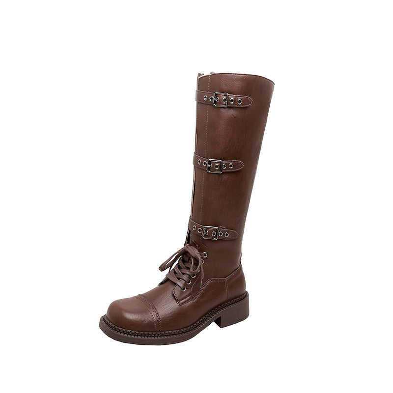 Buckle Leather Biker Boots