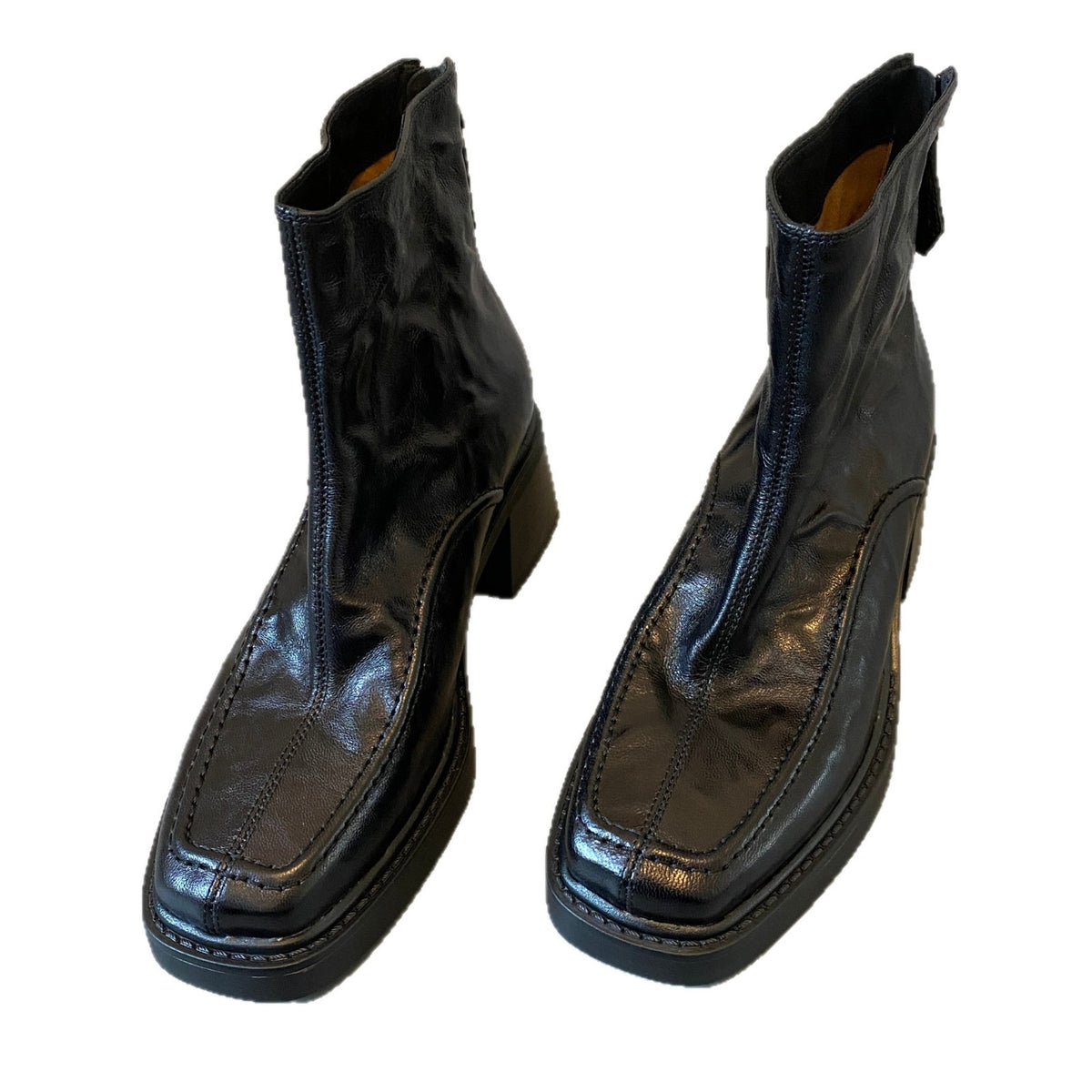 Square-Toe Leather Ankle Boots
