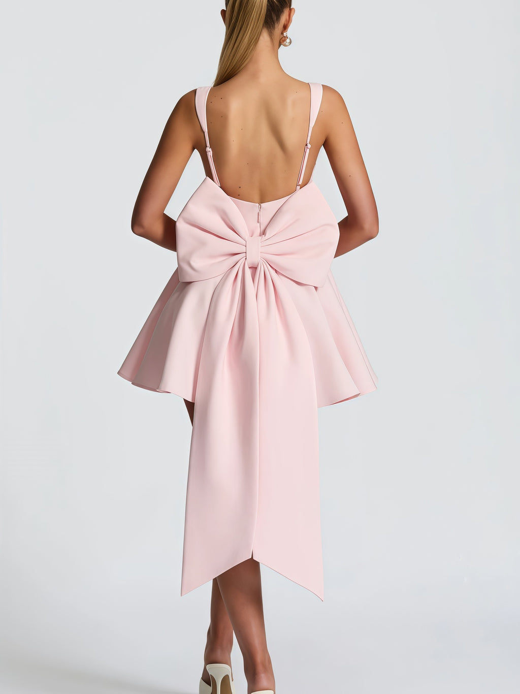 Open-Back Bow Mini Dress - Pink