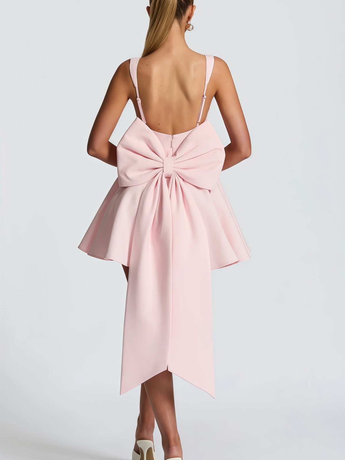 Open-Back Bow Mini Dress - Pink