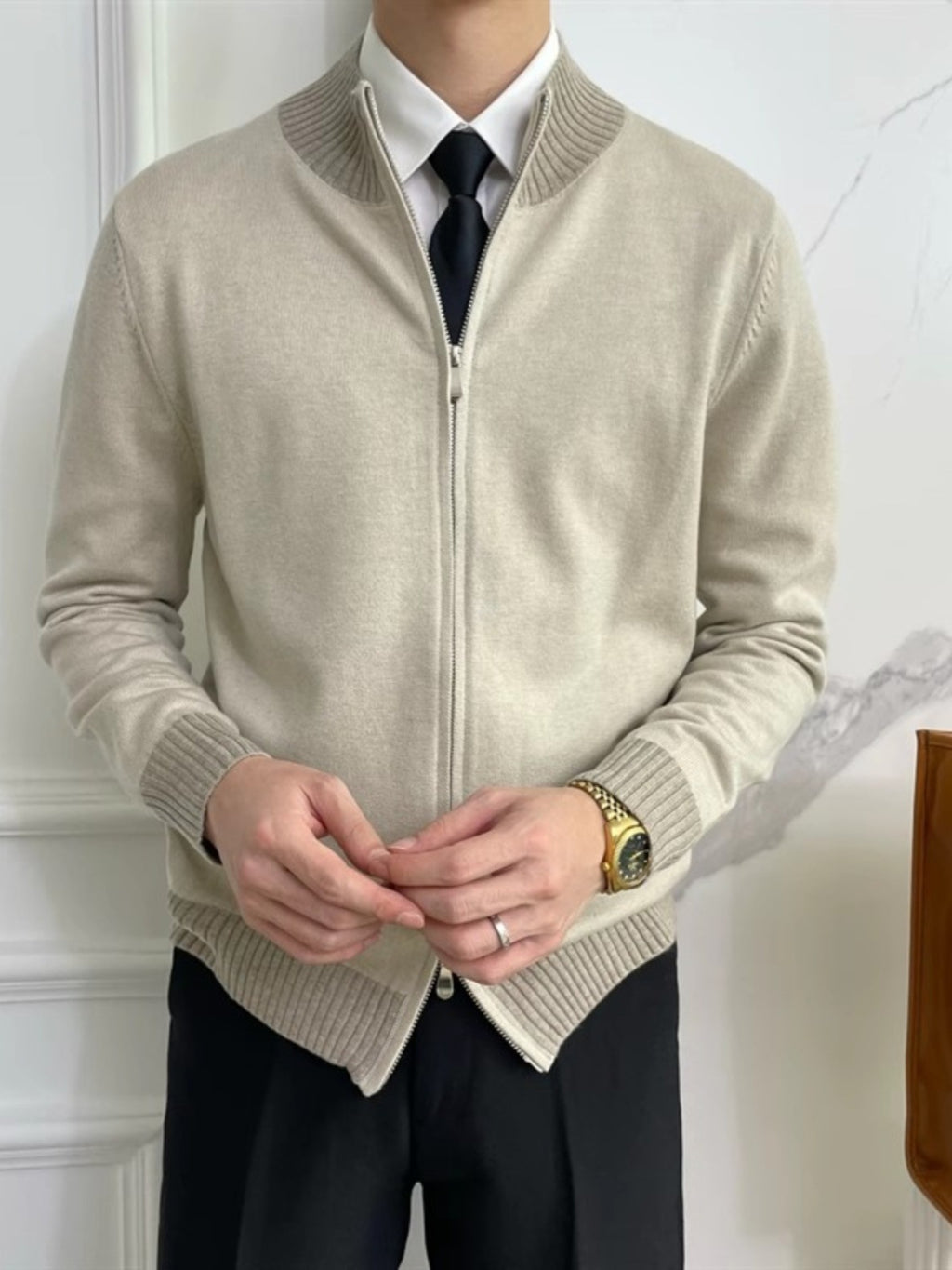 Men's Two-Way Zip Mock-Neck Knit Cardigan