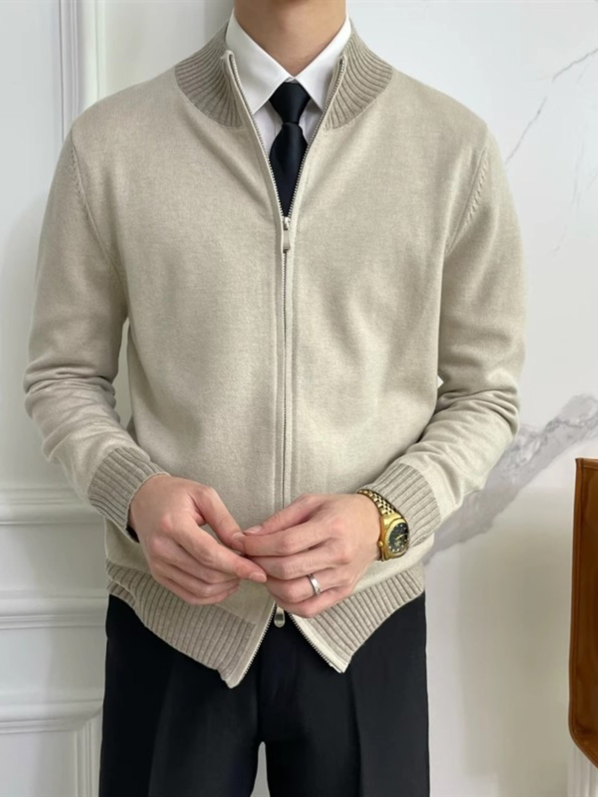 Men's Two-Way Zip Mock-Neck Knit Cardigan