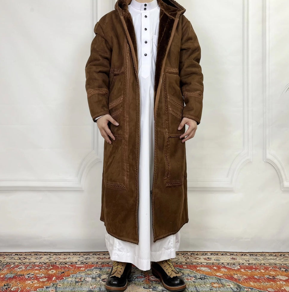 Premium Faux Suede Hooded Thobe Overcoat