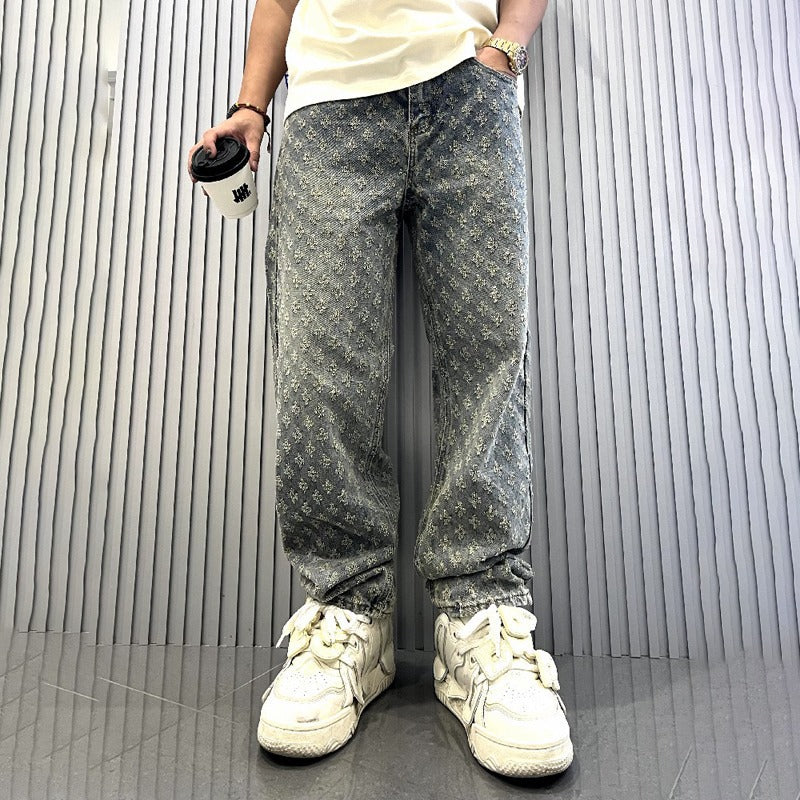 Jacquard Straight-Leg Jeans