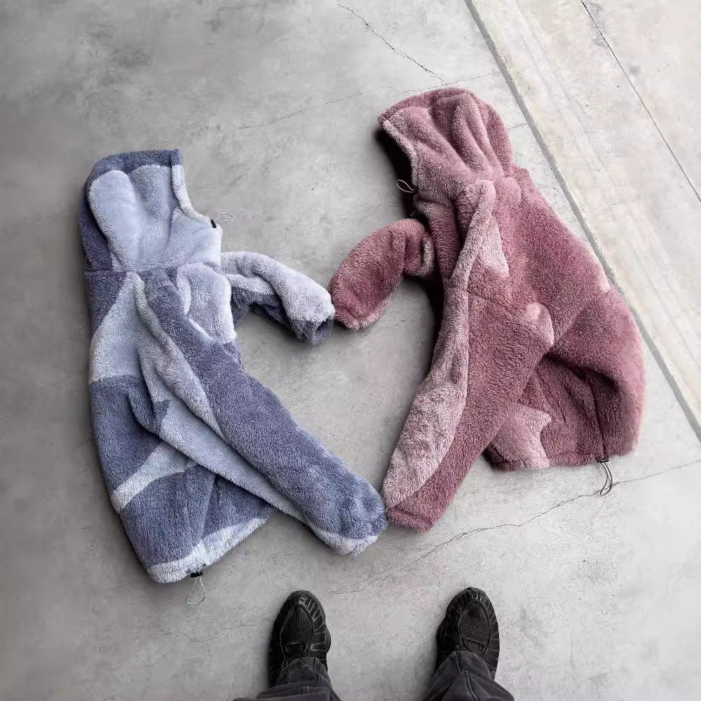 Geometric Plush Zip-Up Hoodie