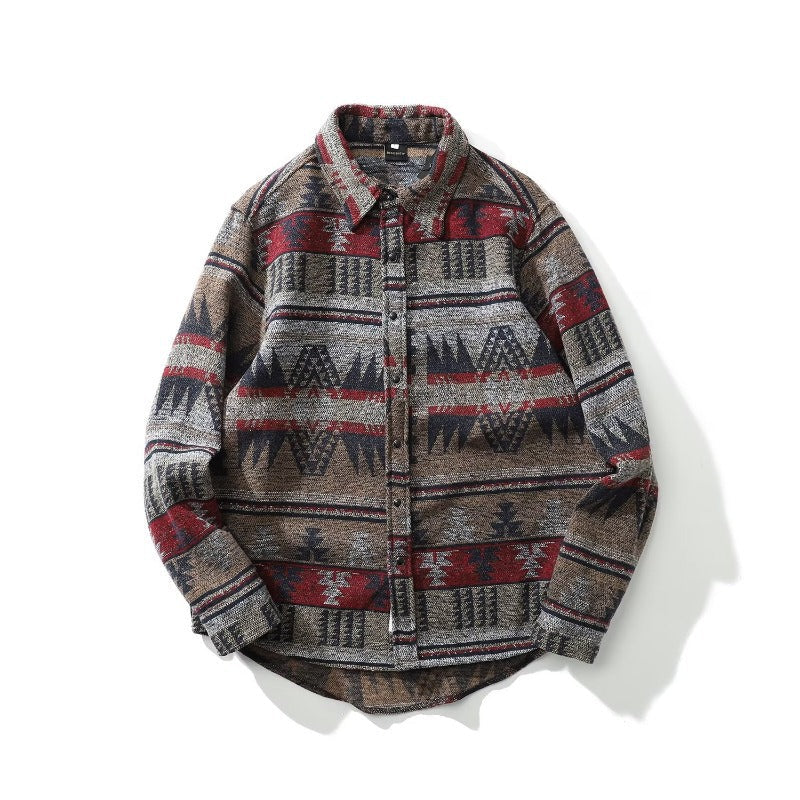 Vintage Ethnic Pattern Flannel Overshirt