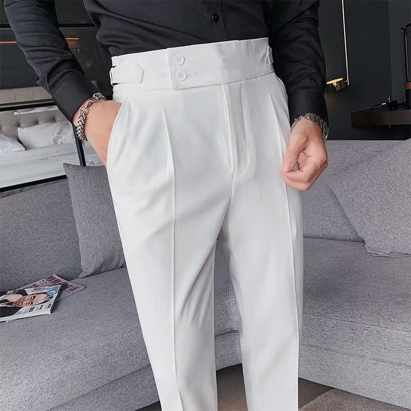 High-Waist Pleated Business Trousers