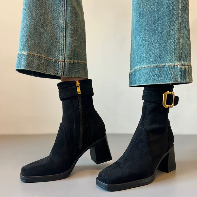Square-Toe Block-Heel Boots