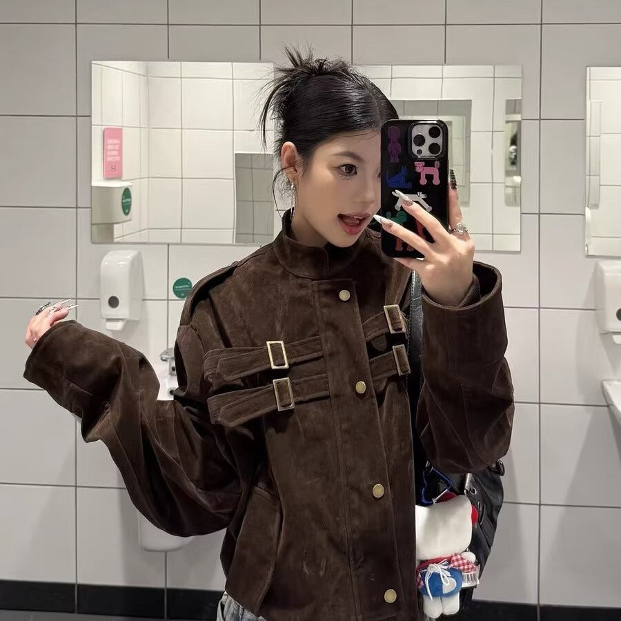 Suede Buckled Moto Jacket