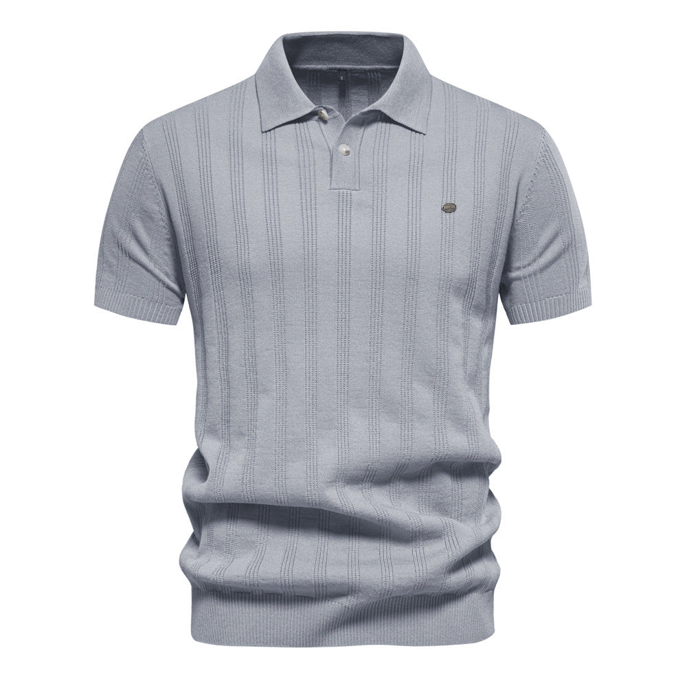 Textured Vertical Stripe Knit Polo