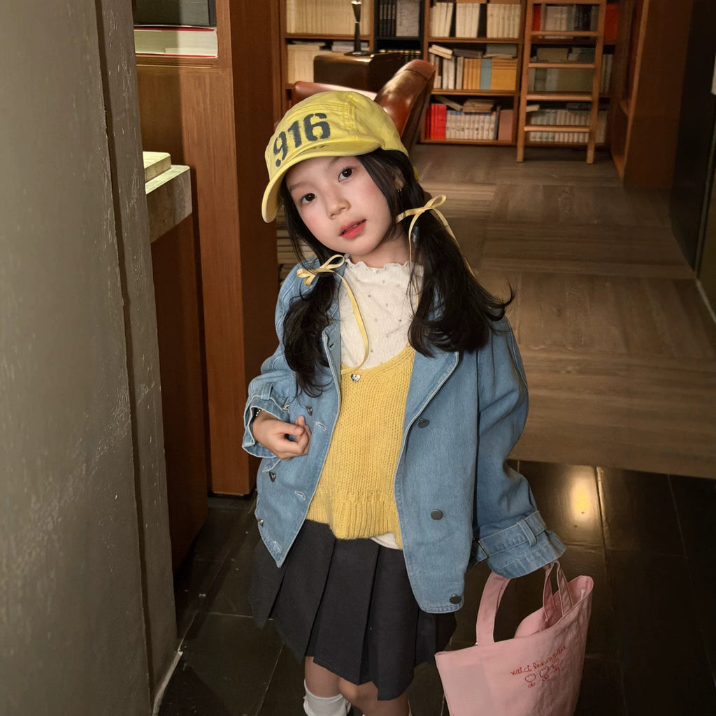 Girls' Double-Breasted Denim Jacket