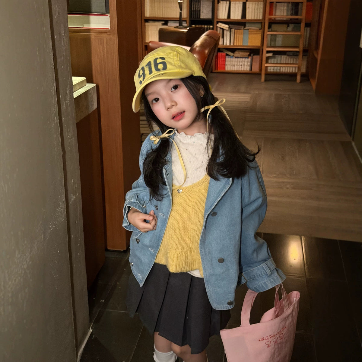 Girls' Double-Breasted Denim Jacket