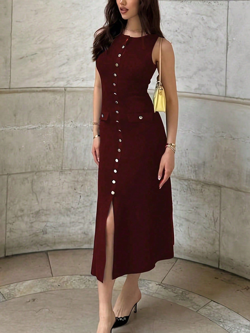 Classy Slit Knit Midi Dress