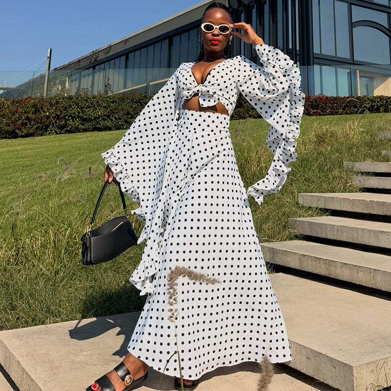 Polka-Dot Ruffle Top & Skirt Set