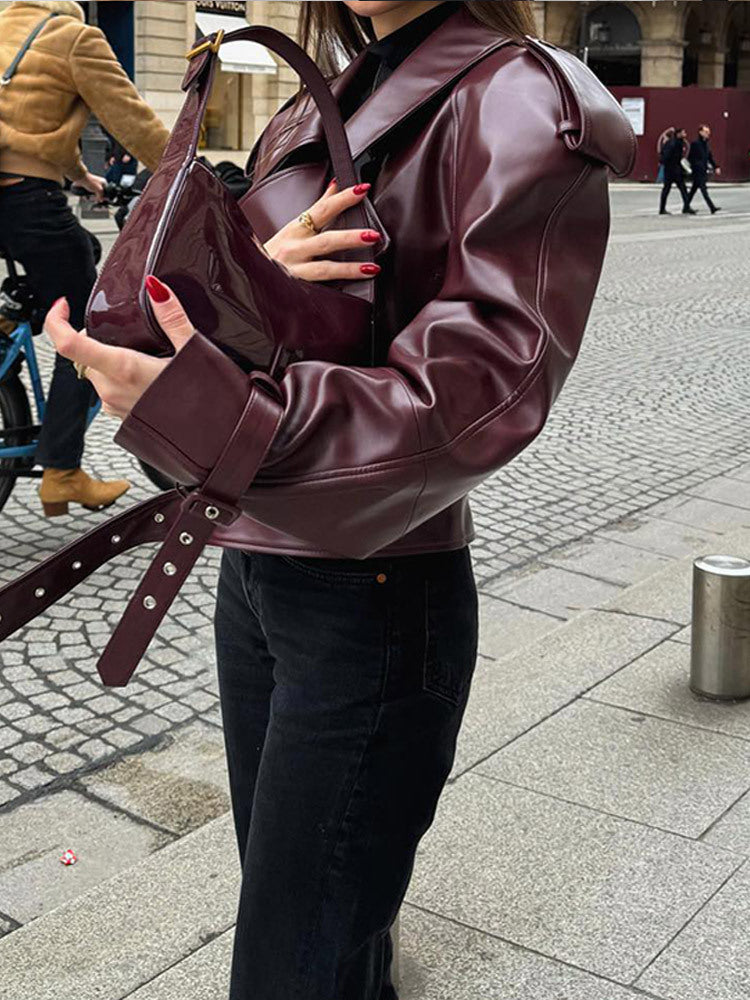 Oversized Buckle Sleeve Moto Jacket