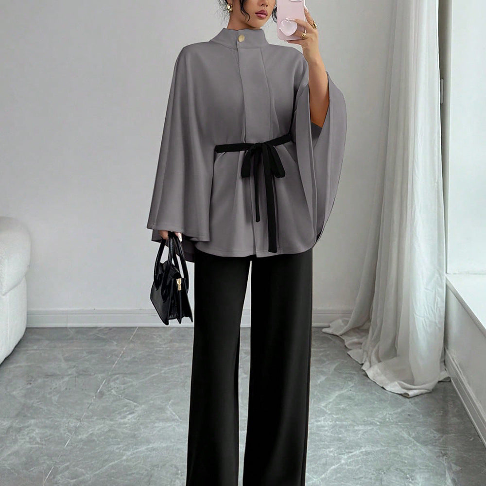 Elegant Cape Sleeve Belted Jacket
