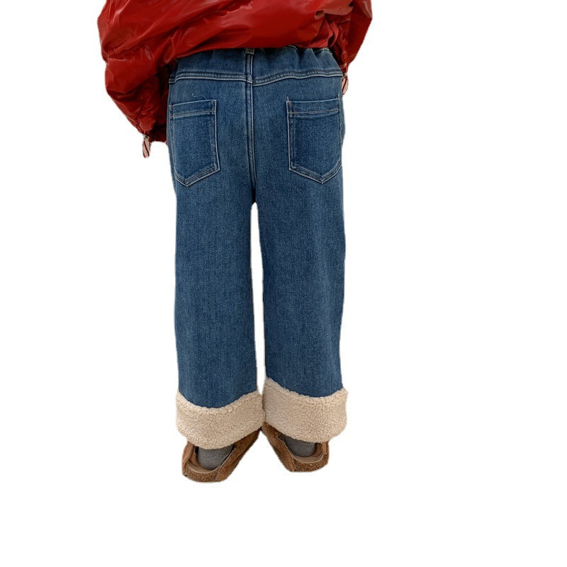 Girls' Faux-Fur Panel Straight-Leg Pants